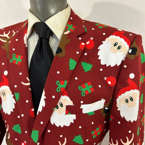 Oppo Suits Christmas Holiday Santa/ Rudolph Red Mens Suit Jacket - Picture 1 of 10